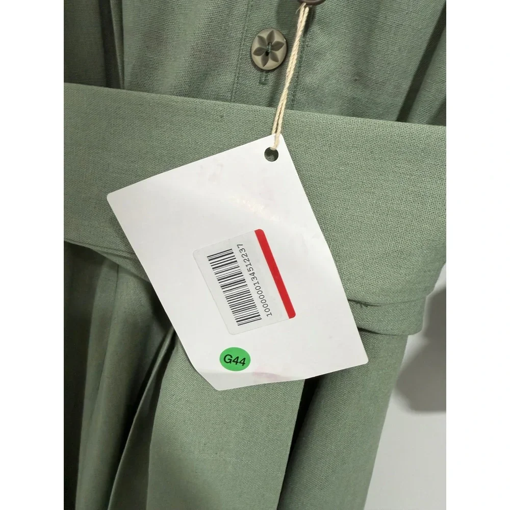 FKSP x‎ Yoox Mahogany Sage Green Maxi Dress S Linen Blend Belted Long Sleeve NWT